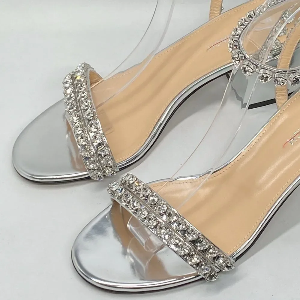 Mach & Mach Audrey Embellished Metallic Leather Ankle Sandals size 38